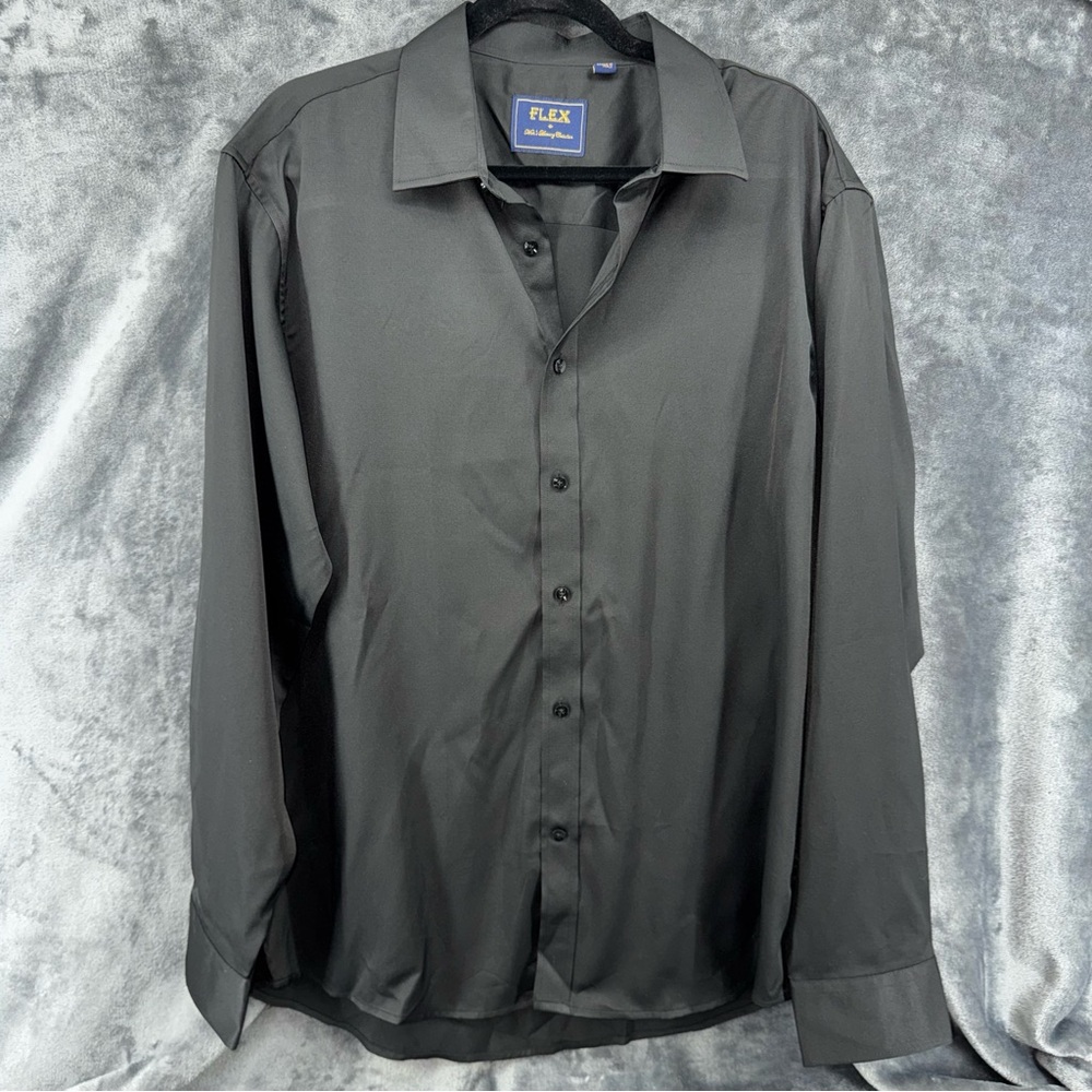 Sogami Flex Solid Black Long Sleeve Button Down Dress Shirt Stretch Cotton